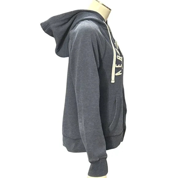 Aeropostale 87 Navy Blue Full  Zip Hoodie Drawstring Hood Front Pockets Medium - Picture 4 of 10